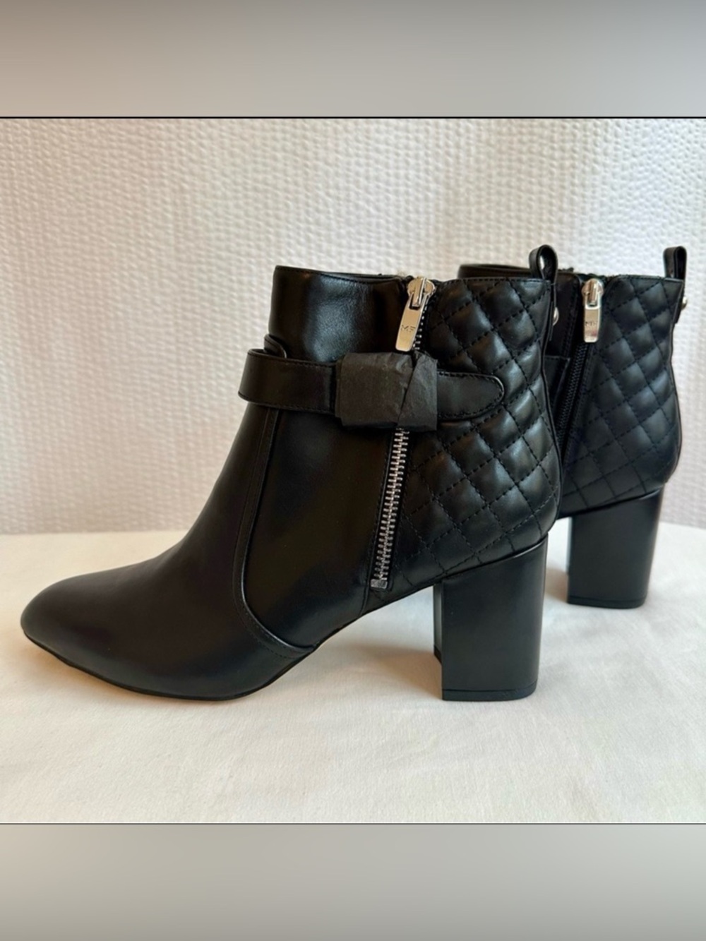 Marc Fisher Weity Quilted Leather Ankle Booties Black Block Heel Size 9.5 NWB